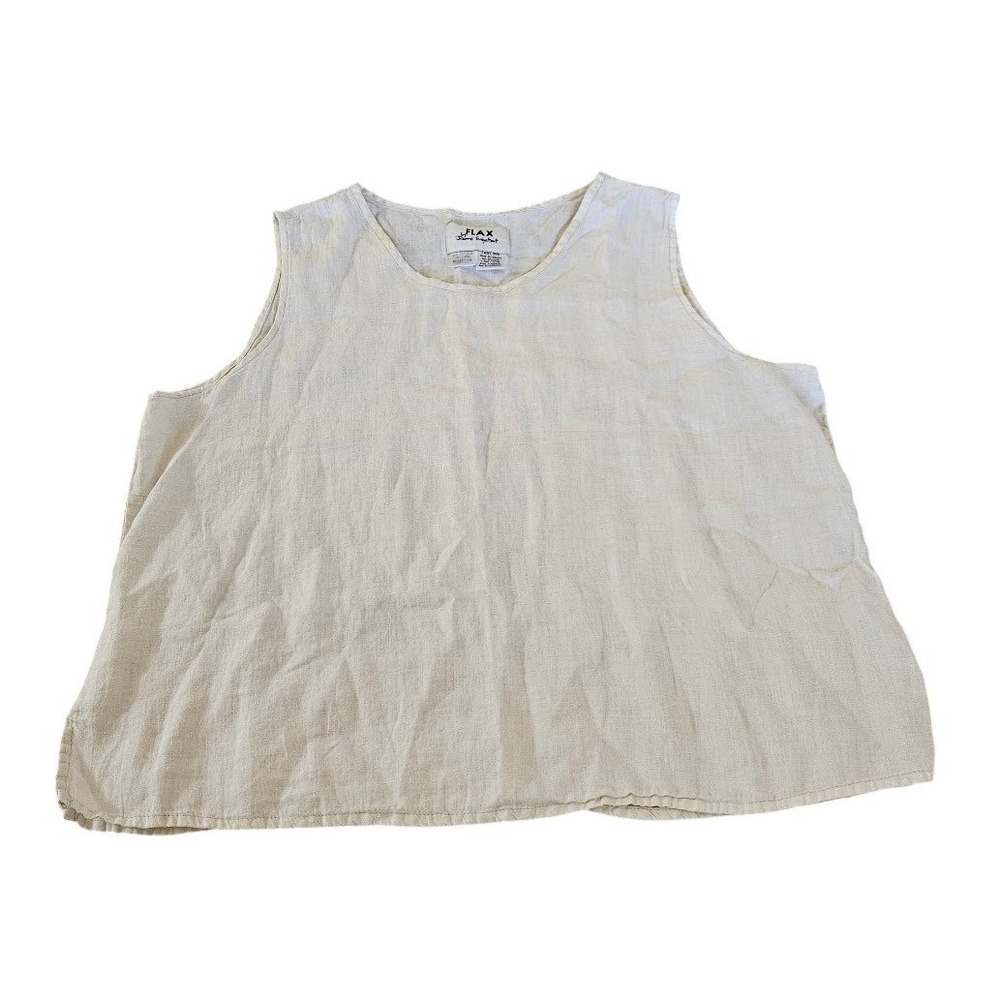 FLAX by Jeanne Engelhart Linen Sleeveless Tank Top Beige Oatmeal Medium